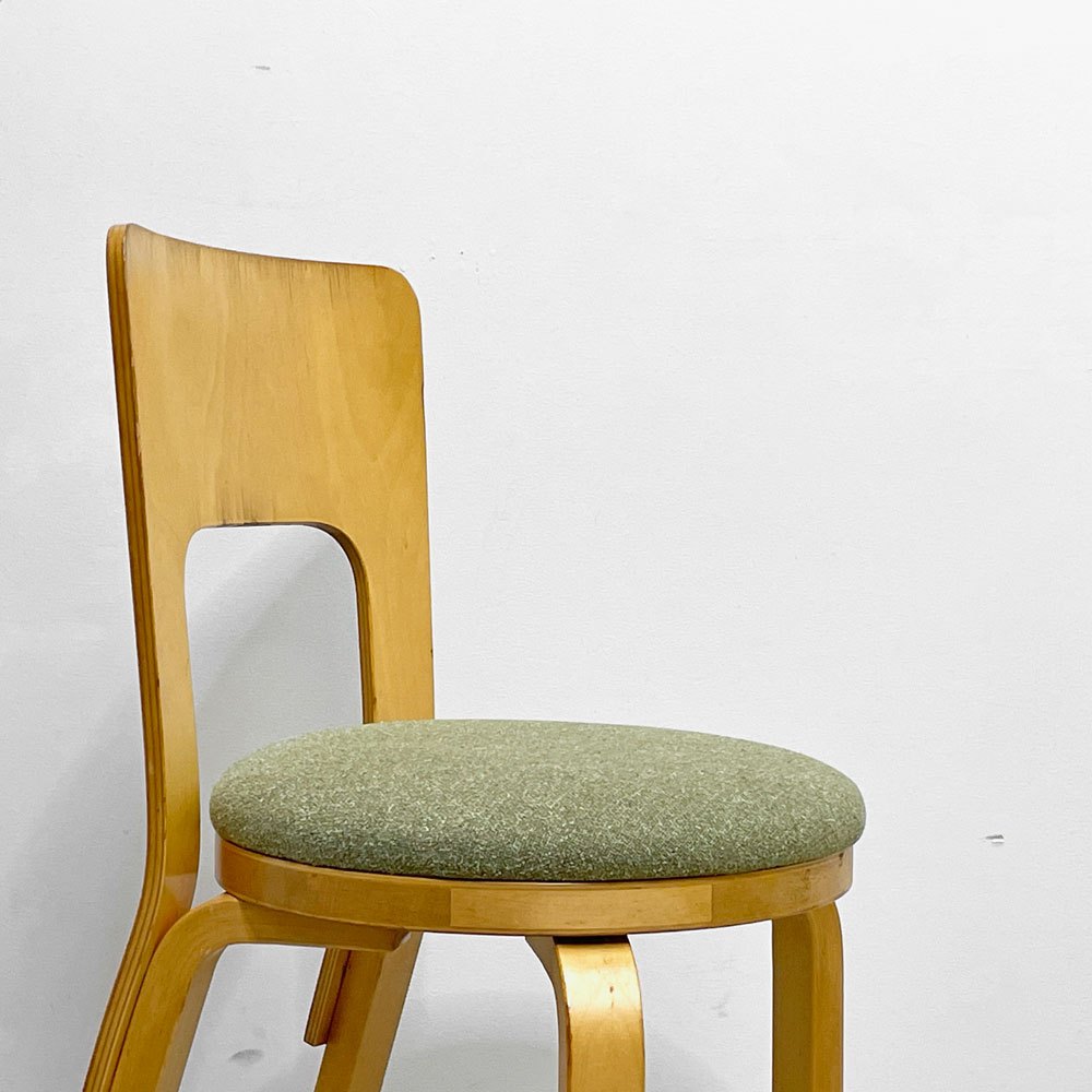 アルテック artek チェア66 CHAIR66 ダイニングチェア ナチュラルラッカー バーチ材 ファブリックシート アルヴァ・アアルト フィンランド 北欧家具 ビンテージ A ●