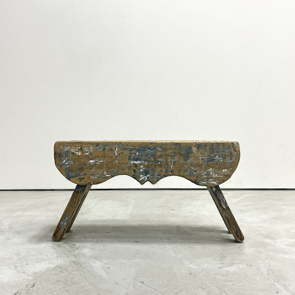 UKビンテージ UK Vintage ミルキングスツール ウッドスツール パイン材 ペインテッド ブルー シャビーシック ●