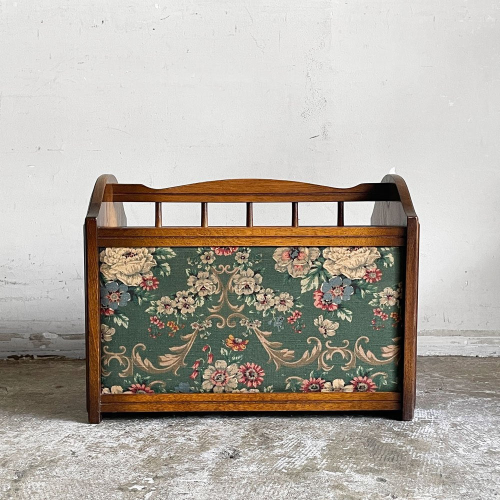 飛騨産業 HIDA キツツキマーク マガジンラック オーク材 ボタニカル柄 張地 レトロ ビンテージ W47.5cm ■