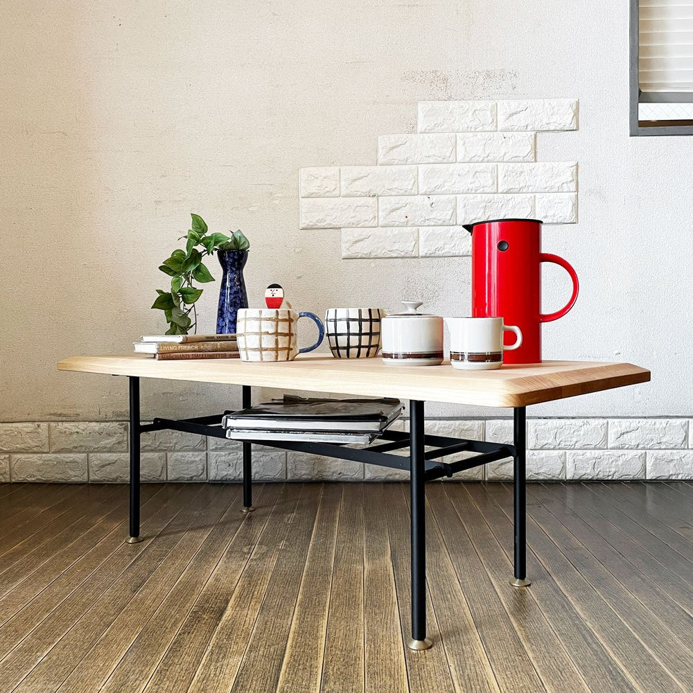 モモナチュラル MOMO Natural ヴィボ VIBO LOW TABLE EDGE TOP ローテーブル W102cm アルダー材 × スチール脚 BS LEG 40 オーダー仕様 ◎