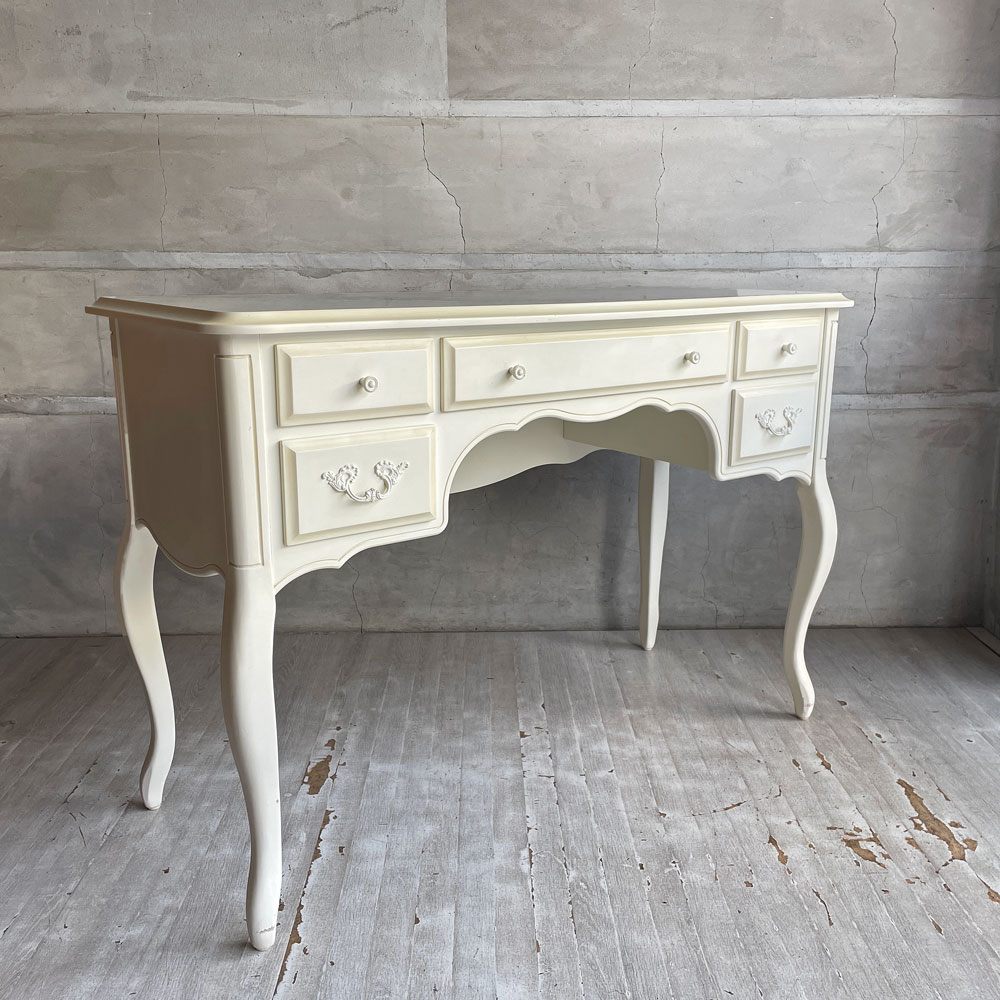 ローラアシュレイ Laura Ashley プロヴァンセル PROVENCALE ドレッシングテーブル デスク 5ドロワー オフホワイトペイント フレンチカントリー 猫脚 参考定価￥174,900- ♪