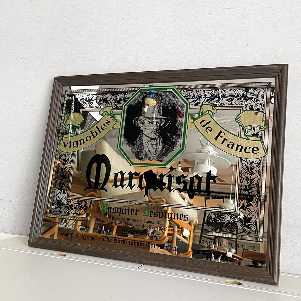 マルキザ marquisat フランスワインメーカー ワインパブミラー ウォールミラー 壁掛け鏡 ウッドフレーム ビンテージ ■