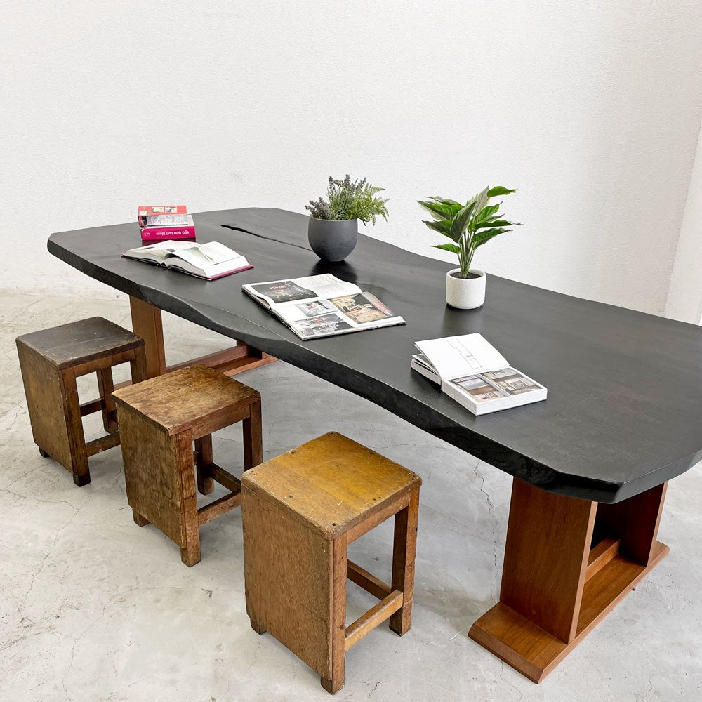 BC工房 ダイニングテーブル LDテーブル 無垢材 一枚板 節  W240cm 天板厚約5cm 和モダン オーダー品 クラフト家具 店舗什器 〓