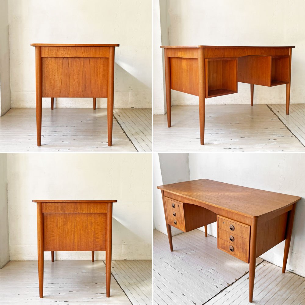 デンマークビンテージ Danish Vintage チーク材 6ドロワー 両袖デスク 6dr Teak Double sleeve desk 背面収納 北欧家具 ★