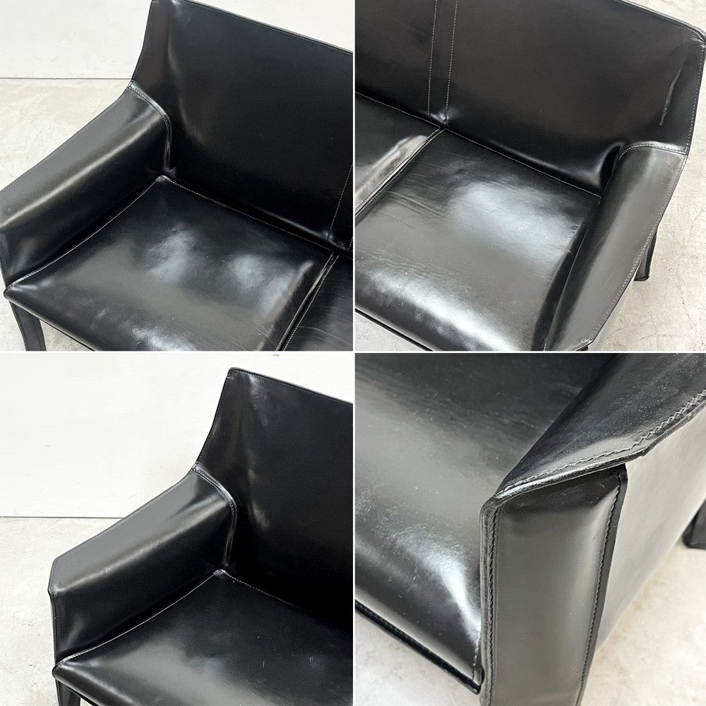 カッシーナ Cassina 414 CAB ラウンジアームチェア 2シーター キャブチェア 本革 ブラックレザー マリオ・ベリー モダン ●