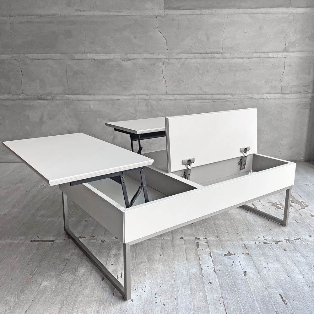 ボーコンセプト BoConcept シヴァ Chiva コーヒーテーブル 天板リフトアップ 収納スペース付 W88cm マットホワイト ガラス天板 廃番カラー 北欧モダン デンマーク ♪