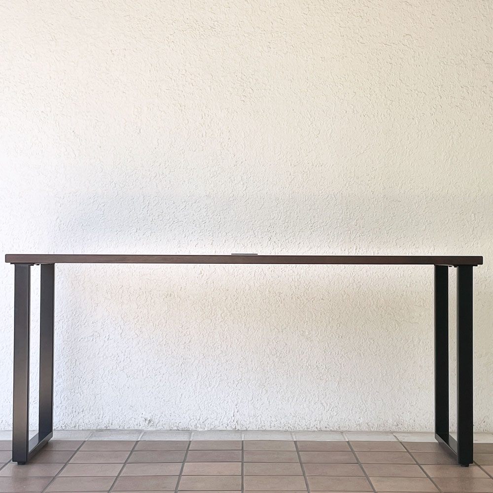 かなでもの KANADEMONO ザ・テーブル THE TABLE デスク ラバーウッド無垢材 W160 x D52 cm スチール スクエアレッグ ブラックブラウン×ブラック 配線孔付 ◇