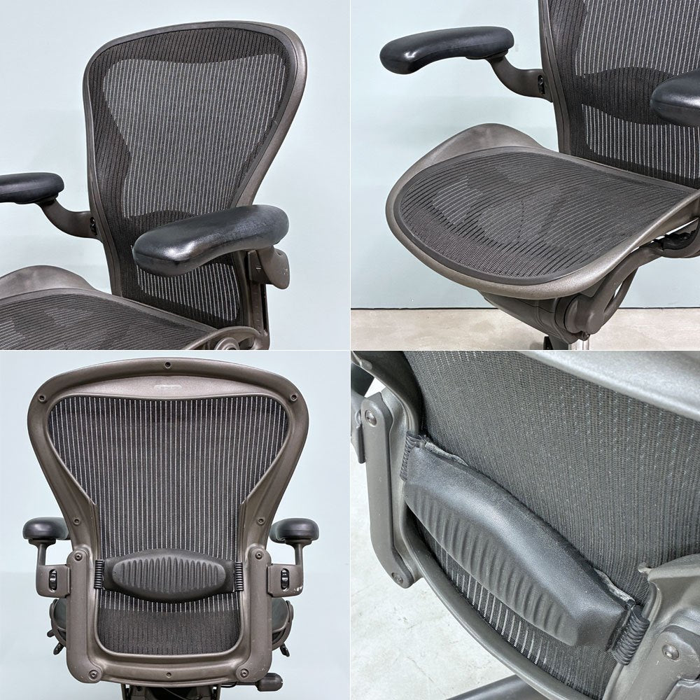 ハーマンミラー Herman Miller アーロンチェア Bサイズ フル装備 ランバーサポート グラファイトベース ビル・スタンフ＆ドン・チャドウィック 現状品 ◎