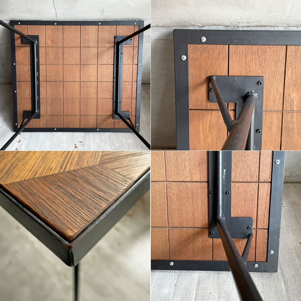 バーンウッドファニチャー Barn Wood Furniture ハニカム柄天板 × アイアン 2人掛け テーブル ダイニング ワーク オーダー品 75×65cm インダストリアル  ♪