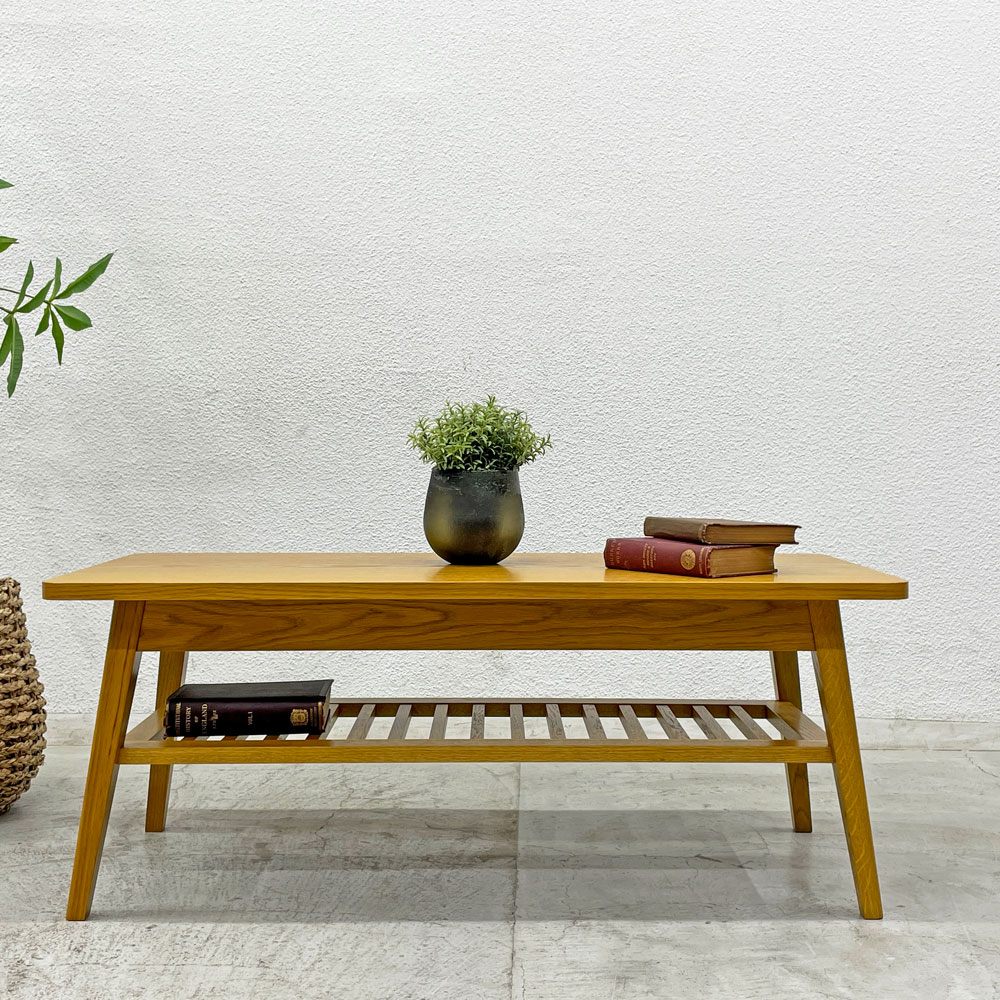 パシフィックファニチャーサービス P.F.S. ローテーブル DH TEA TABLE WITH SHELF マガジンラック付き シェルフ Sサイズ ナラ材 ライトブラウン 定価70,400円 美品 〓