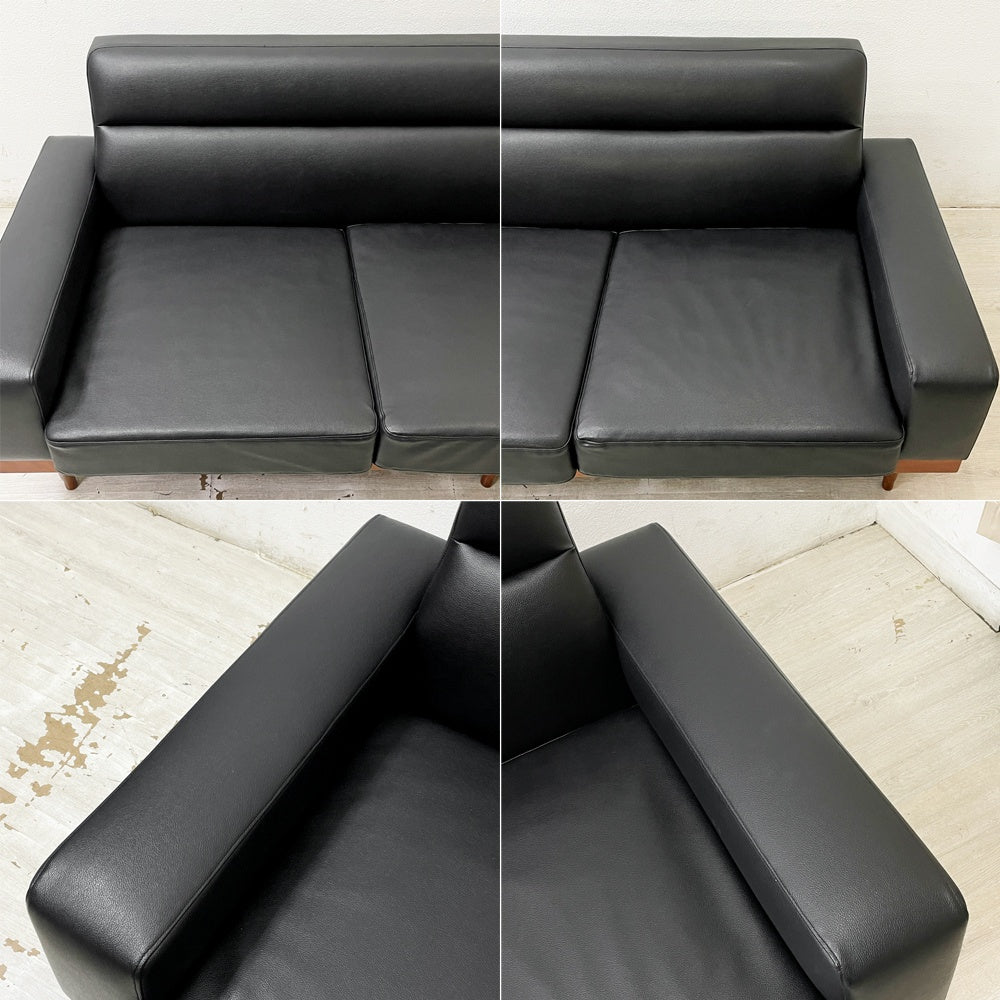 パシフィックファニチャーサービス P.F.S スタンダードC STANDARD C 3P 3シーター ソファ ビニールレザー ブラック セミオーダー品 ●