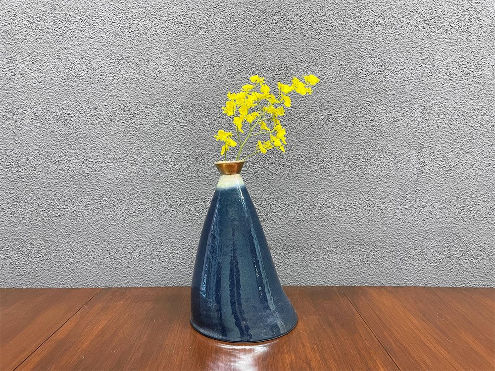 モバック Mobach ceramics フラワーベース 一輪挿し luster glaze ブルー ラスター H33cm オランダ ダッチビンテージ ミッドセンチュリー ●