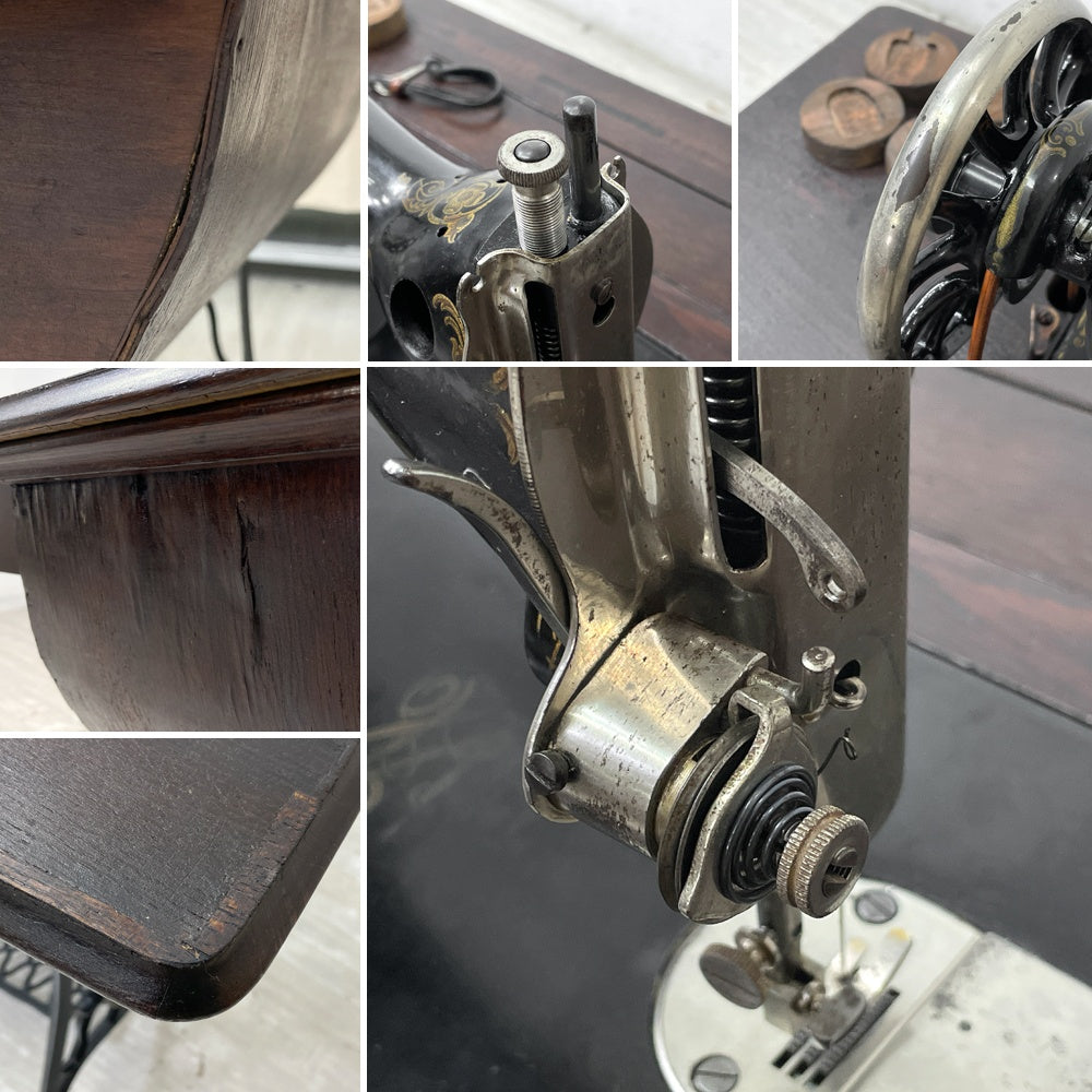 ハスクバーナ HUSQVARNA 足踏み 刺繍ミシン 網目 鋳物脚 鍵付き スウェーデンビンテージ ●