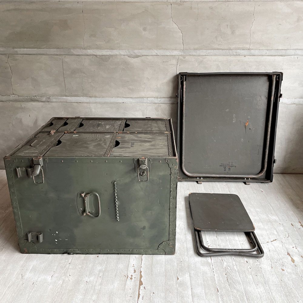 USビンテージ Vintage フィールドデスク フォールディング 中隊デスク チェスト スツール付き ミリタリー サープラス 米軍 US ARMY ♪