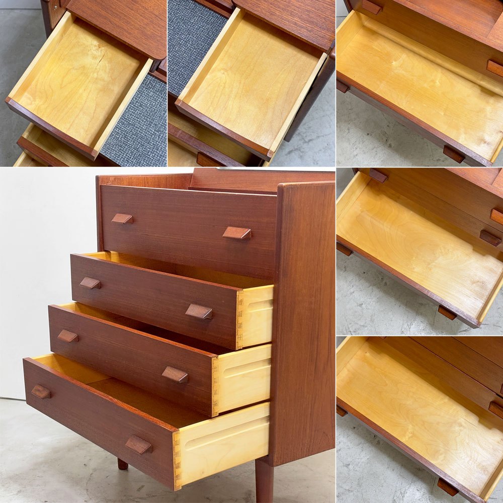 デンマークビンテージ Danish Vintage チーク材 ドレッシングチェスト 化粧台 チェスト キャビネット ドロップダウンドア 3ドロワー 北欧家具 ●