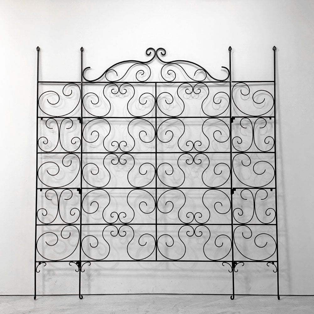 ロートアイアンｘラタン クラシカルデザイン シェルフ 3段 棚板着脱可能 フォールディング 折畳 籐 アンティーク調 店舗什器 ●