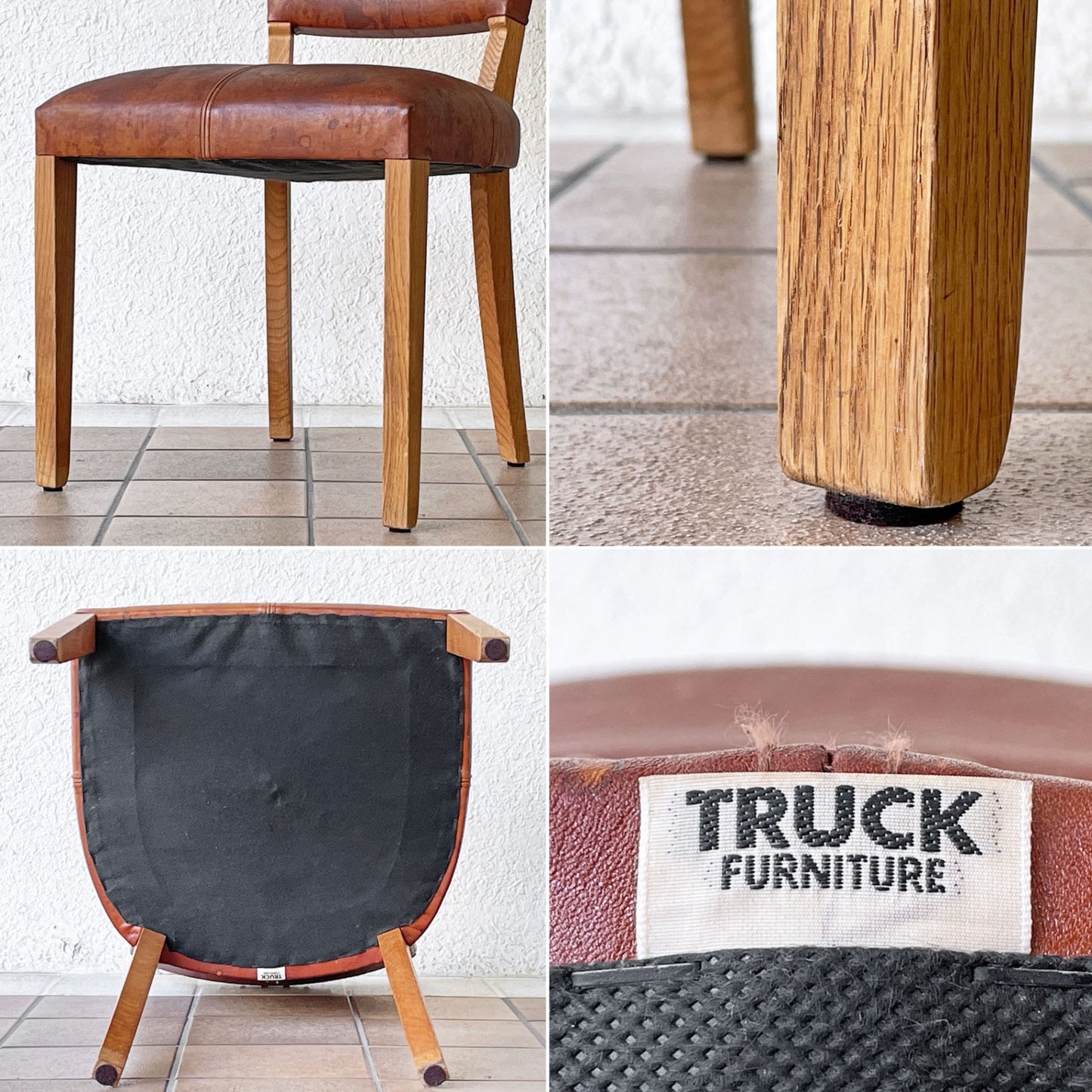 トラックファニチャー TRUCK FURNITURE エスアールチェア SR CHAIR ダイニングチェア ナラ無垢材 本革 ビンテージスタイル A ◇