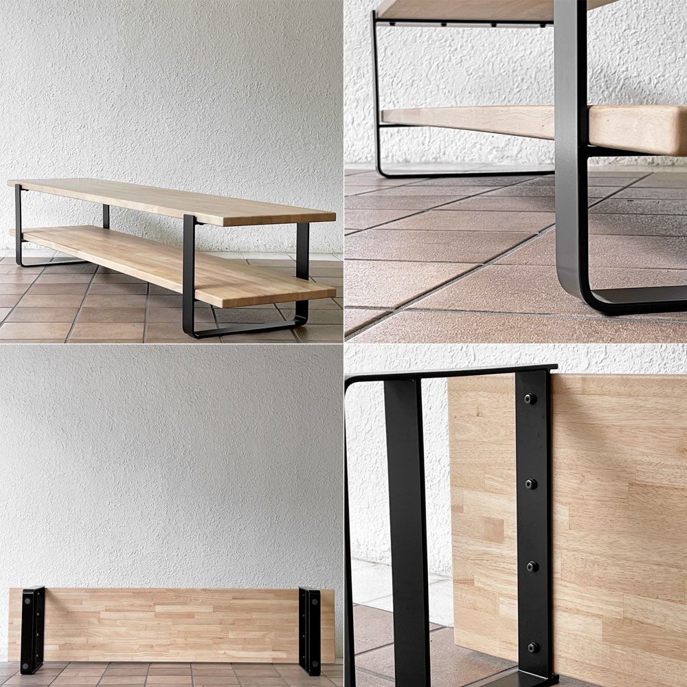 かなでもの KANADEMONO THE TV BOARD LOW TABLE ラバーウッド無垢材 × Black Steel W160cm ナチュラル 定価￥55,900- ◇