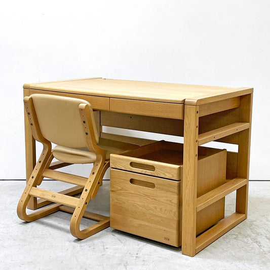 浜本工芸 No17 デスク 学習机 + No17 デスクワゴン + DSC-4104 デスクチェア 3点セット ナラ材 ナチュラルオーク PVCレザーシート クレンズ 高さ調節可 合計定価 ￥216,700- ●