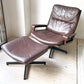 シュトレッセル Strassle ビンテージ キングチェア King chair + キングフットスツール King footstool レザー イージーチェア ブラウン スイス ★