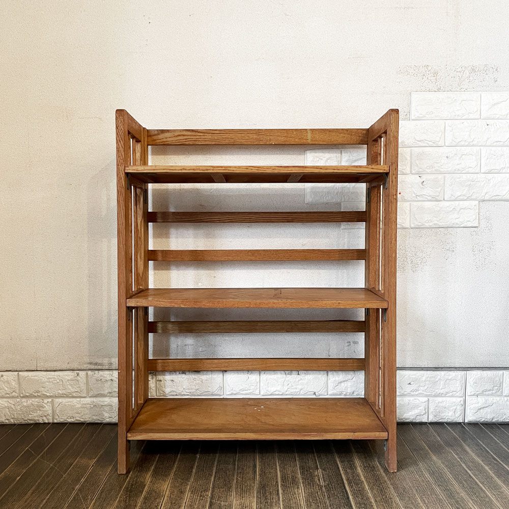 ビンテージ Vintage フォールディングシェルフ オープンシェルフ 本棚 飾り棚 3段 W66cm 折りたたみ レトロ 古家具 ◎