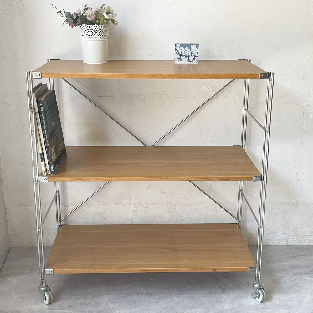 無印良品 MUJI タモ材 ステンレスユニットシェルフ ワイド 小 キャスターベース SUS シンプル ナチュラル ★