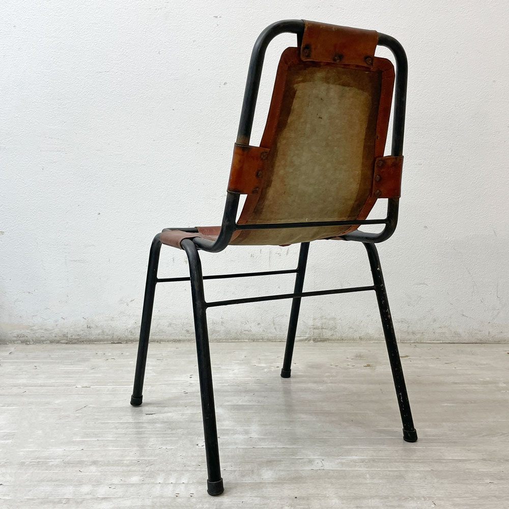 ダル・ヴェラ Dal Vera レザルクチェア Les Arcs Chair ダイニングチェア スタッキングチェア レザー スチール シャルロット・ペリアン イタリア ビンテージ 希少  ●