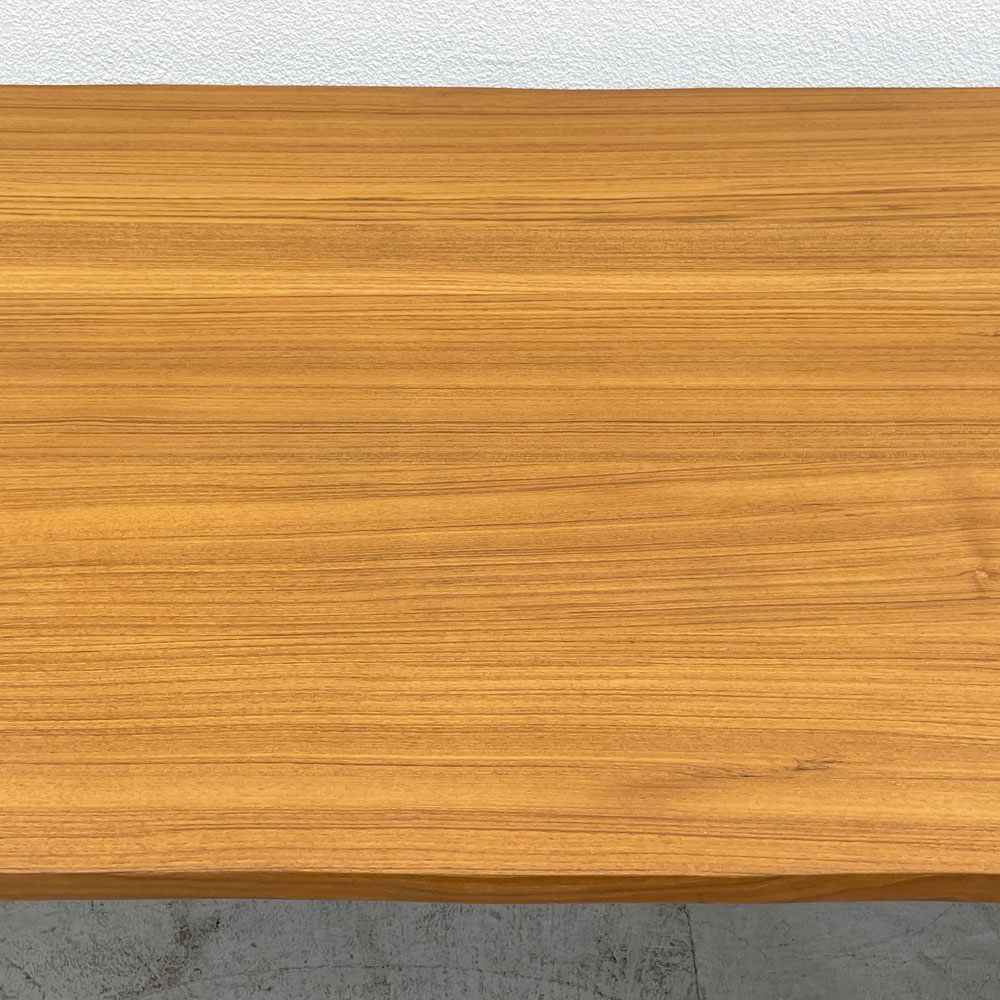 チーク無垢材 ダイニングテーブル Teak solid wood Dining table 耳付 ライブエッジ 無垢脚 長さ200ｃｍ 美品 〓