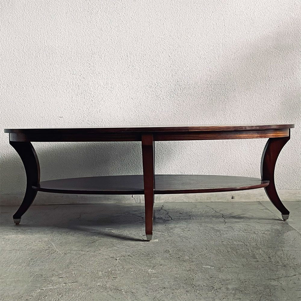 イーセンアーレン ETHAN ALLEN オーバル コーヒーテーブル センターテーブル W137cm 放射状木目 下棚付き クラシカルデザイン 現状品 〓