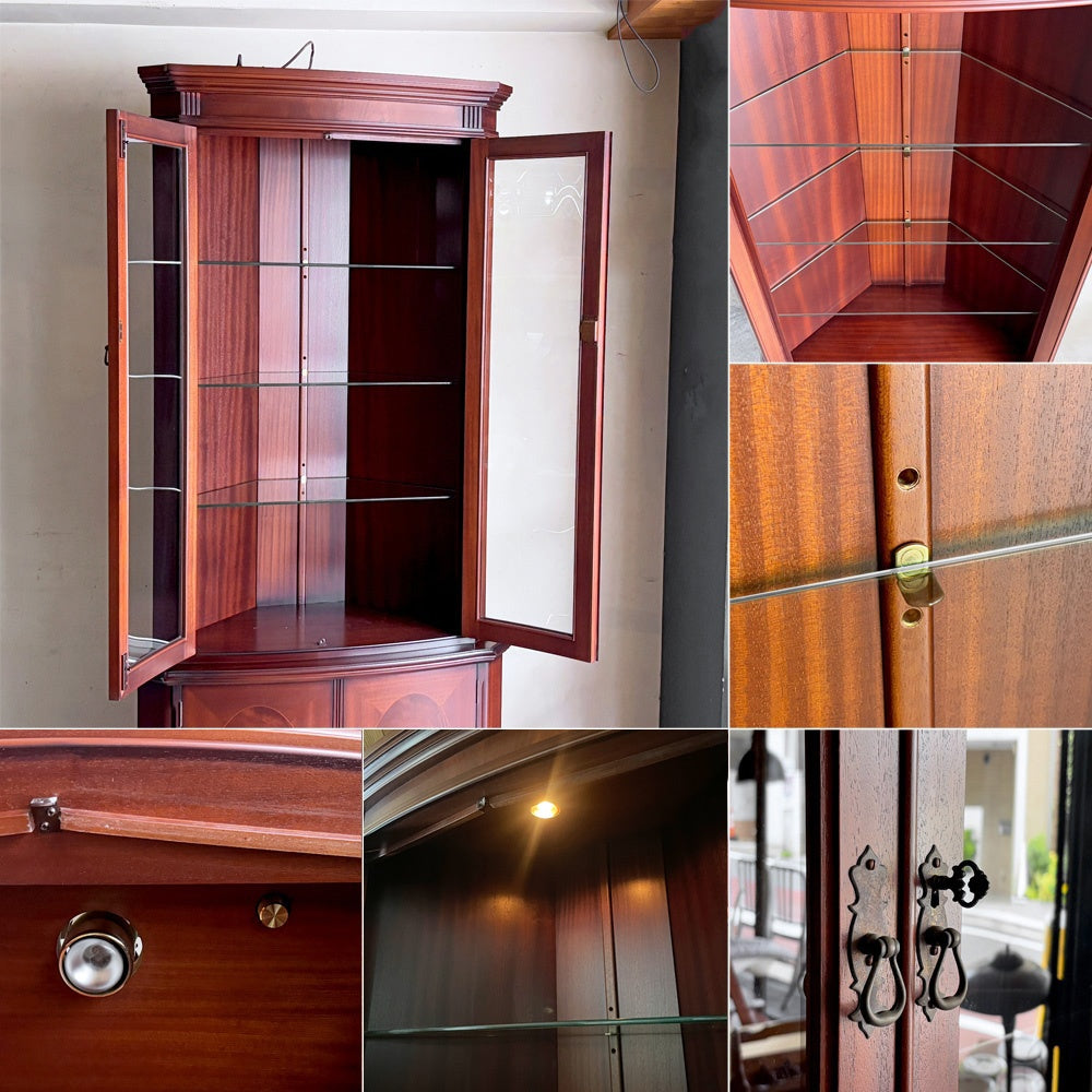 ストロングボウ ファニチャー STRONGBOW FURNITURE マホガニー材 コーナーキャビネット ガラスキャビネット 照明付き 英国 ■