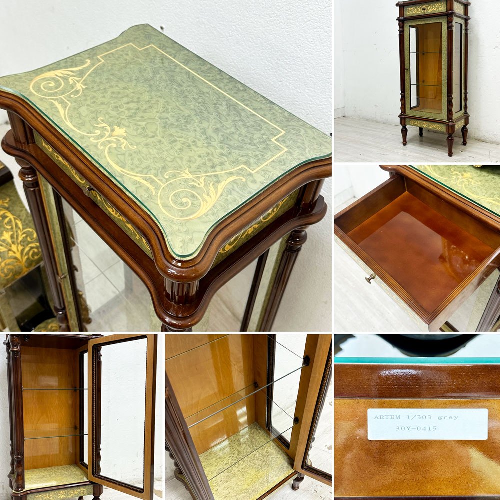 イタリア アルテム ARTEM 象嵌キャビネットクロック 303 ゼンマイ式置時計 ホールクロック ドイツムーブメント 現状品 ●