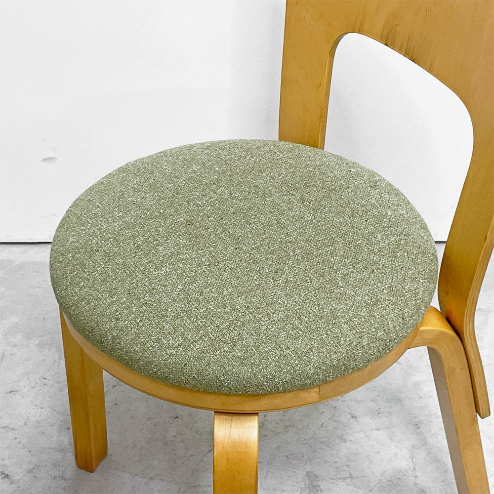アルテック artek チェア66 CHAIR66 ダイニングチェア ナチュラルラッカー バーチ材 ファブリックシート アルヴァ・アアルト フィンランド 北欧家具 ビンテージ A ●