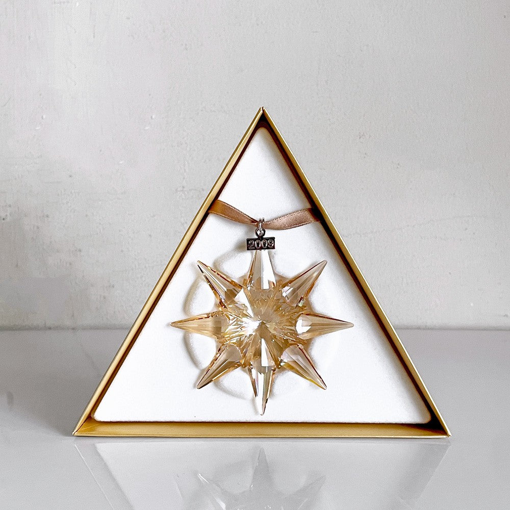 スワロフスキー SWAROVSKI クリスマスオーナメント SCS会員限定 2009年 ゴールデンシャドウ 結晶モチーフ クリスタル 箱付き ■