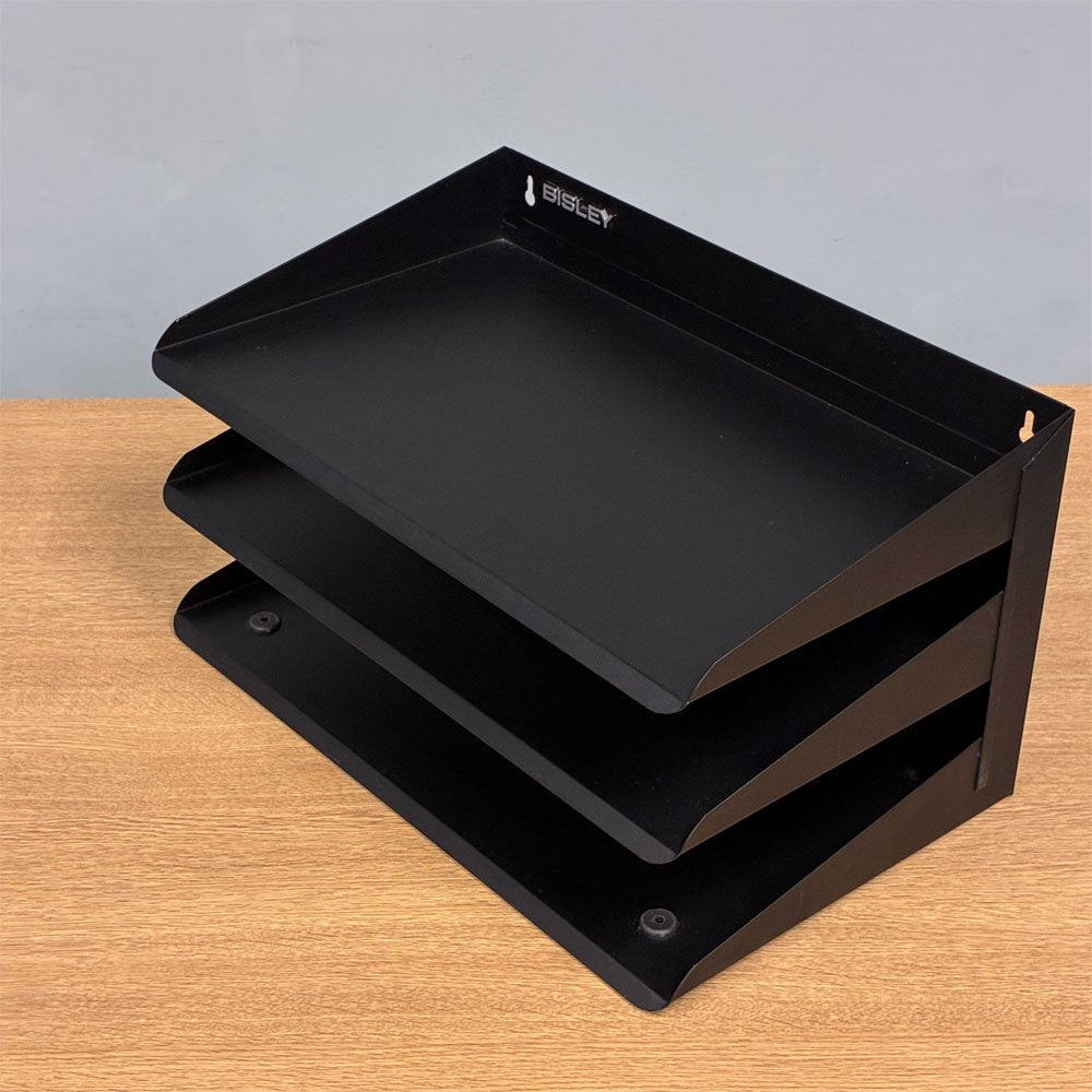ビスレー BISLEY 3段 レターラック ブラック 書類棚 A4サイズ 横型 W38.5cm 壁掛け可 デスクアクセサリー 英国 ◎
