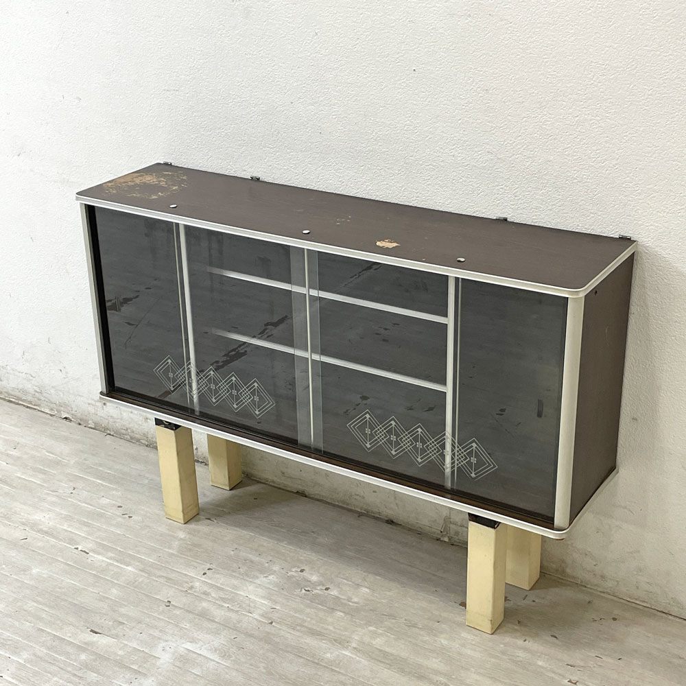 モンファニチャー MON FURNITURE ジャパンビンテージ Japan Vintage ガラス扉 キャビネット 食器棚 飾り棚 W118cm リメイク家具 昭和レトロ ●