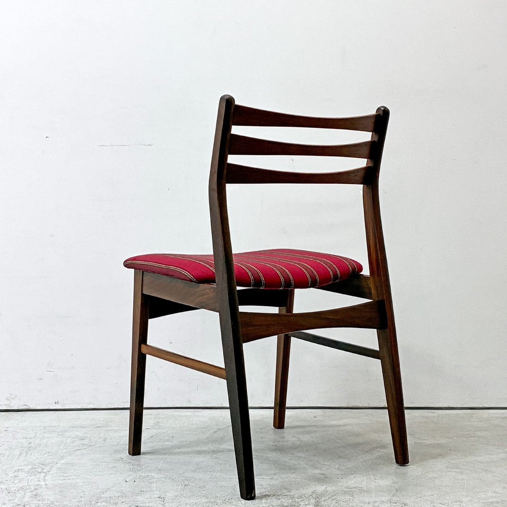 北欧ビンテージ Scandinabian Vintage チーク材 ダイニングチェア ラダーバック レッド系 ストライプ柄 北欧家具  ●