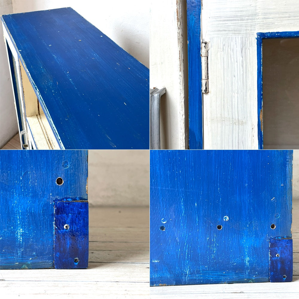 ジャパンビンテージ Japan Vintage ペインテッド ガラスキャビネット Painted Cabinet リメイク 古家具 古道具 型板ガラス ★