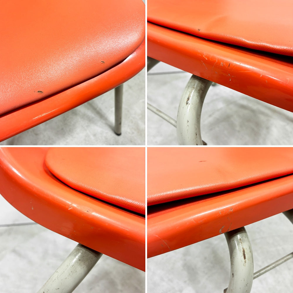 コトブキ KOTOBUKI スタッキングチェア FRP製 シェルチェア スチール脚 座面クッション付き オレンジ×オレンジ 剣持勇デザイン ビンテージ ジャパニーズミッドセンチュリー D ●