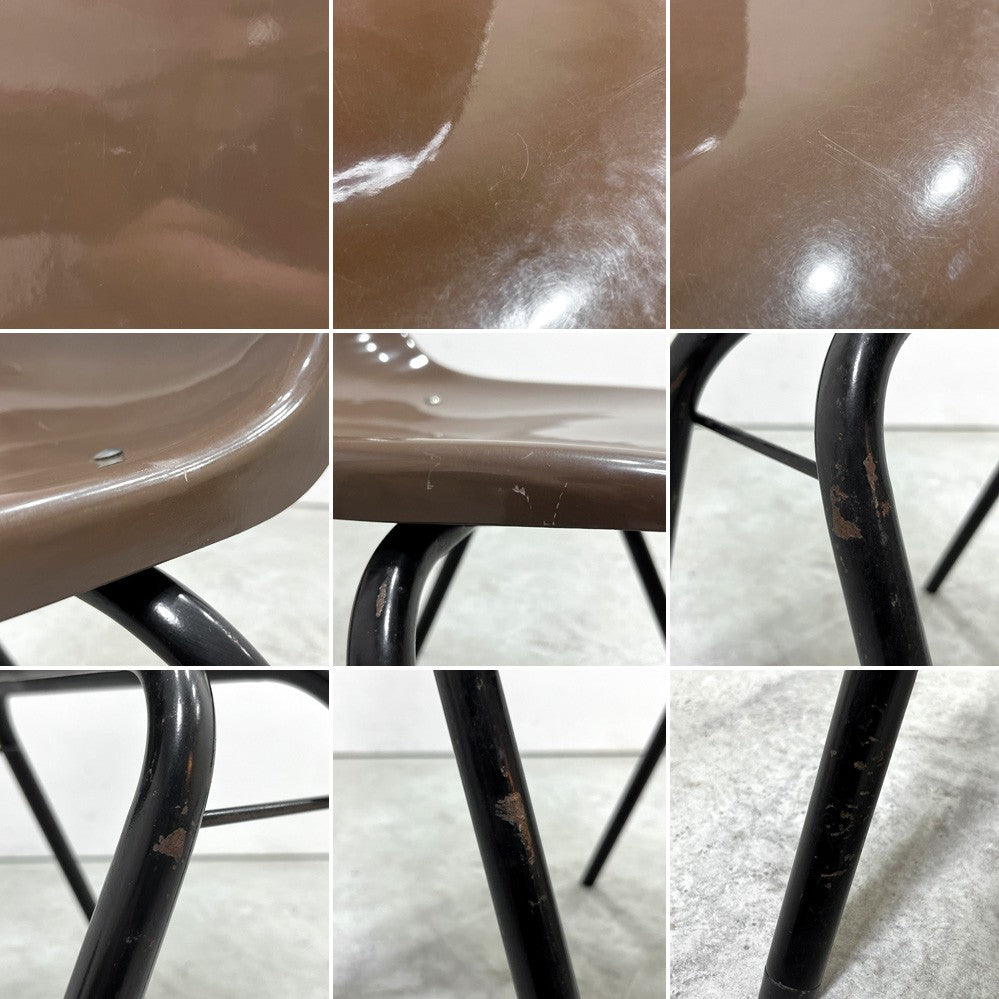 コトブキ KOTOBUKI スタッキングチェア FRP製 シェルチェア スチール脚 ブラウン 剣持勇デザイン ビンテージ ジャパニーズミッドセンチュリー F ●