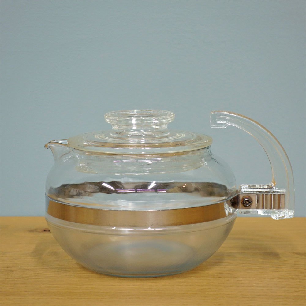 オールドパイレックス OLD PYREX コーニング社 Corning フレームウェア FLAMEWARE ティーポット 逆ハンドル USビンテージ ◎