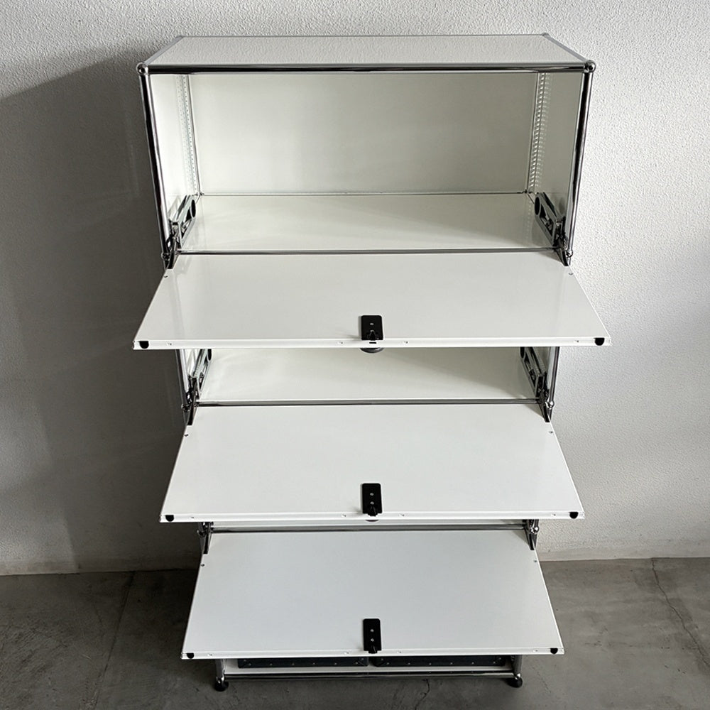 ユーエスエムハラー USMハラー USM Haller キャビネット シェルフ 1列4段 ドロップダウンドア×3 廃番パスコBOX2個付き W77×D37×H159cm 参考合計価格 約￥365,166の品 〓