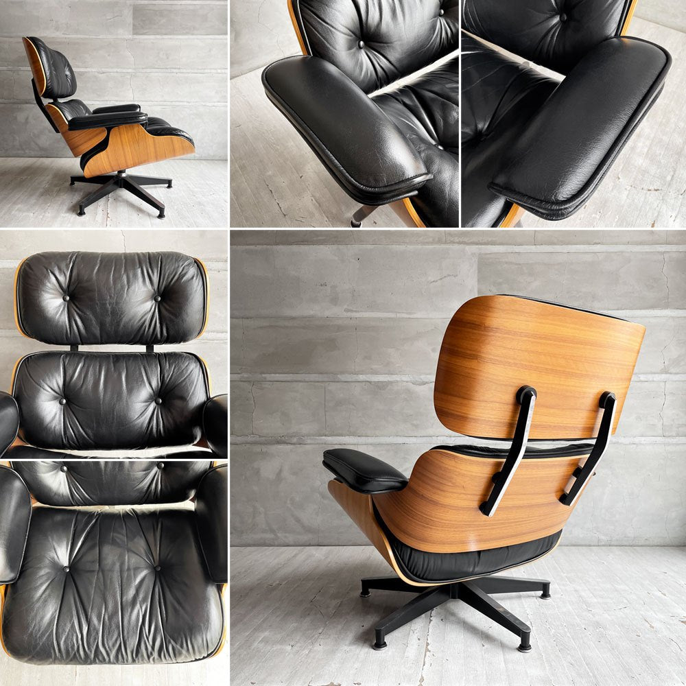 ハーマンミラー Herman Miller イームズラウンジチェア＆オットマン ブラックレザー ウォールナット C&Rイームズ ミッドセンチュリー♪