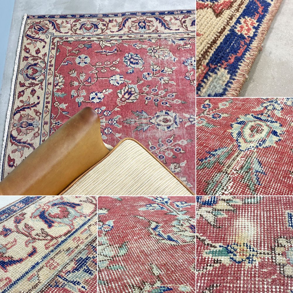 ビンテージ vintage トルコ製 手織り キリムラグ ランナー カーペット 絨毯 260x164cm レッド系 ボヘミアン柄 ◎