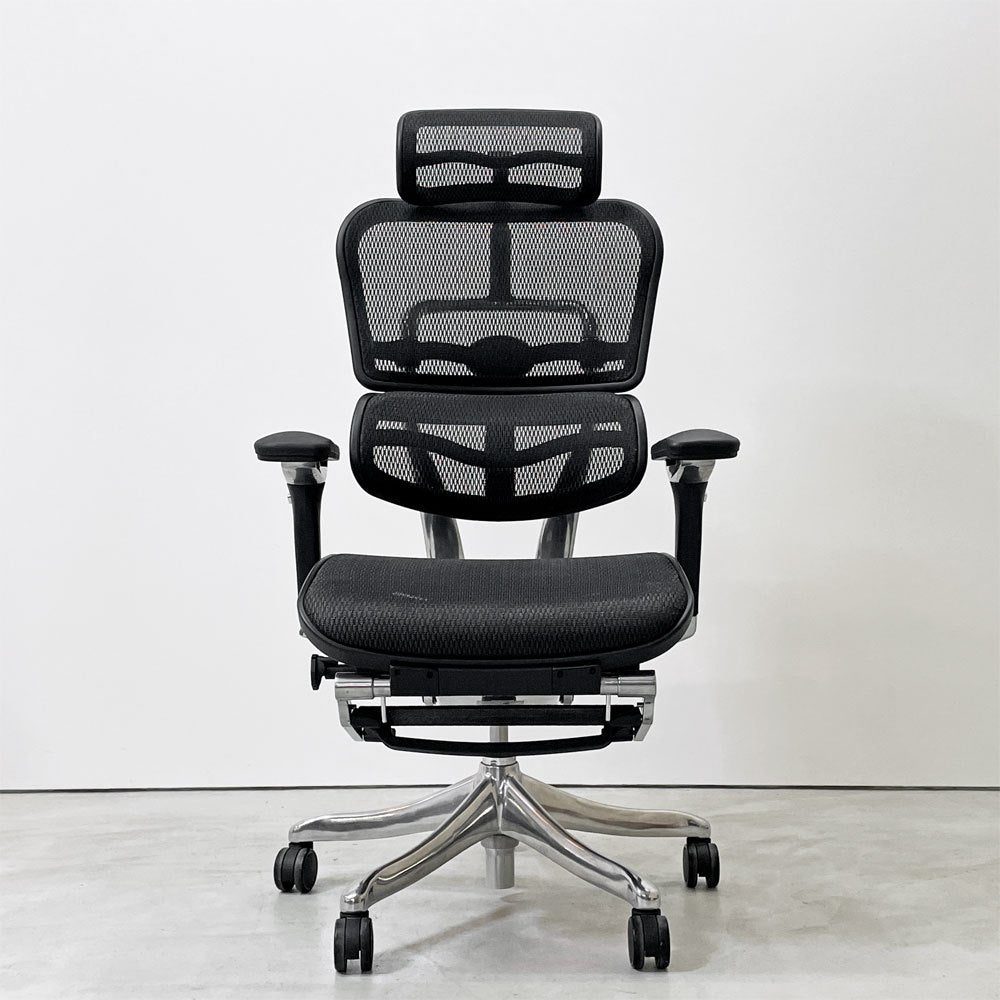 エルゴヒューマン Ergohuman エルゴヒューマンチェアプロ EHPーLPL KM-11 デスクチェア 収納式オットマン エラストメリック・メッシュ アルミダイキャスト ●