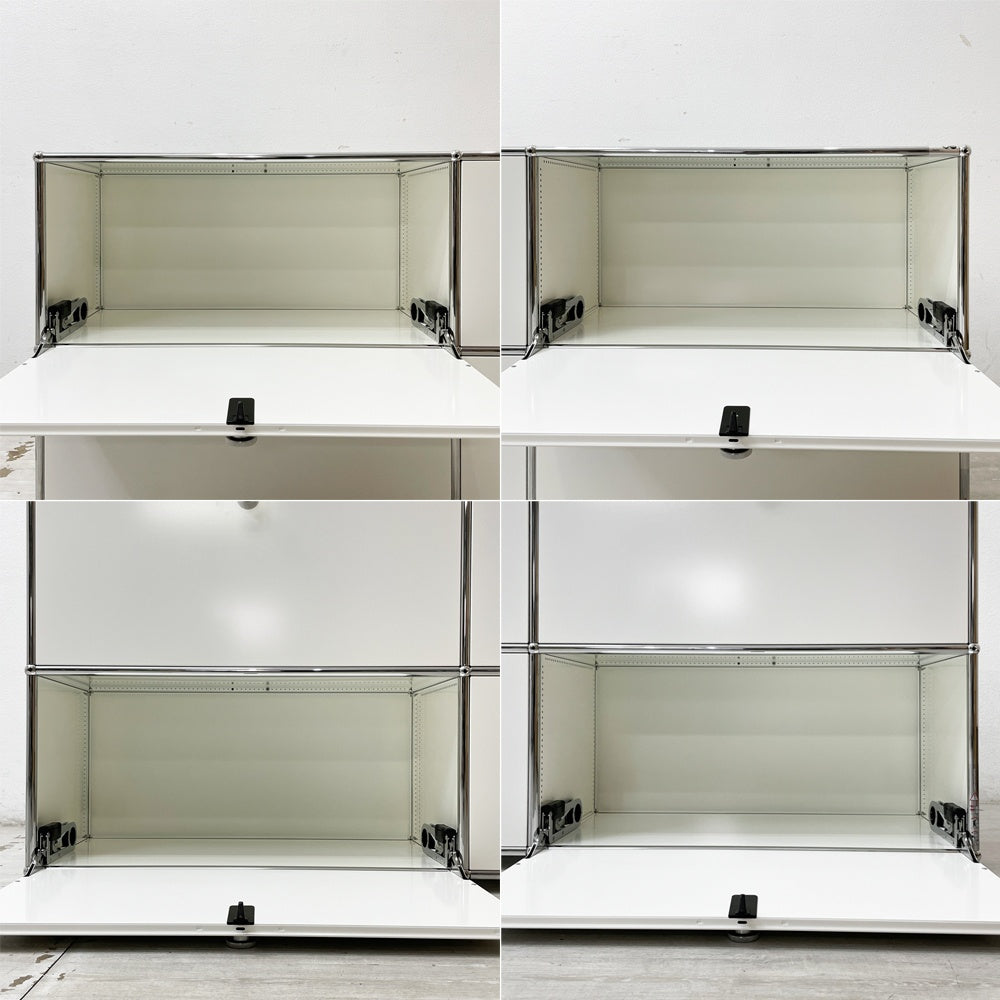 ユーエスエムハラー USMハラー USM Haller モジュラーファニチャー キャビネット シェルフ 2列2段 W152×H74cm ドロップダウンドア×4 ピュアホワイト 展示品 ●