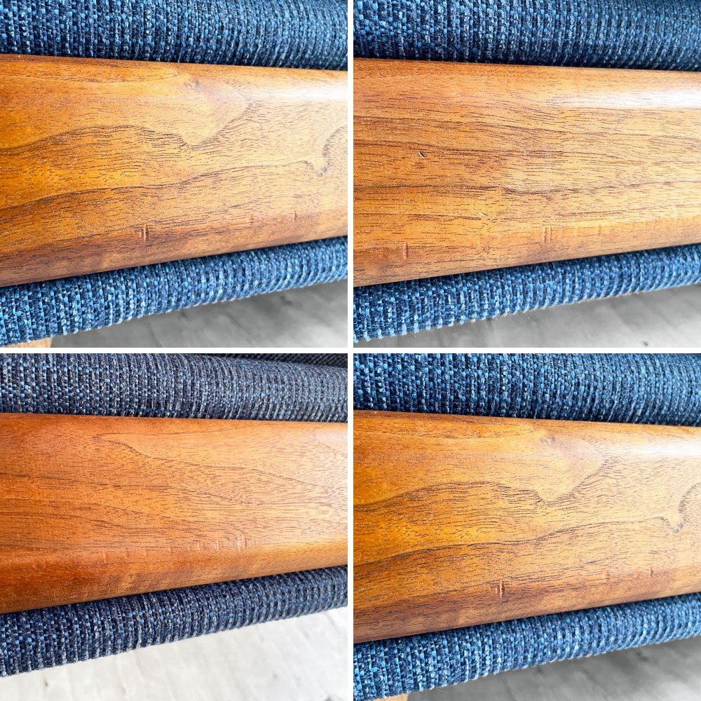 パームスプリングス Palm Springs オリジナルソファ 3Pソファ 3人掛け ネイビー系ファブリック ウォールナット ビンテージデザイン ミッドセンチュリースタイル ♪