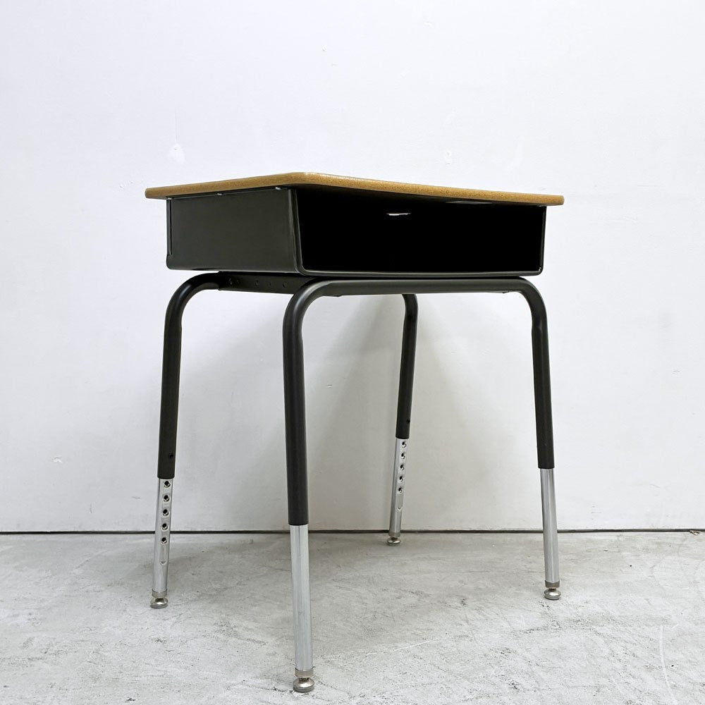 ヴァルコ VIRCO スチューデントデスク Student desk オーク材 スチールフレーム  ブラック 収納付き 天板昇降機能 説明書・工具付 アメリカ  ●