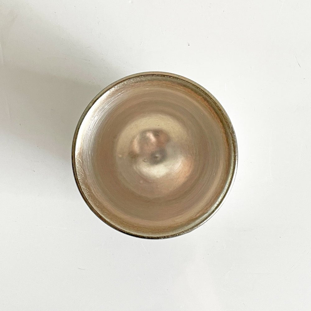 福村龍太 白銀彩 ぐい吞み 半磁器 Φ6.5×H5cm 日月窯 陶芸 現代作家 A ■