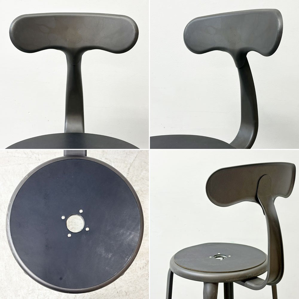 フェールトラヴァイユ FER TRAVAIL ニコルチェア NICOLLE Chair SH80cm カウンターチェア ハイスチール マットクリア仕上げ 別注モデル レザーパッド付 ブラック インダストリアル ●