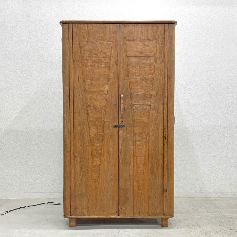 オールドメゾン old maison チーク無垢材 収納キャビネット ワードローブ 照明付き ハンガーラック W107 ビンテージデザイン 〓